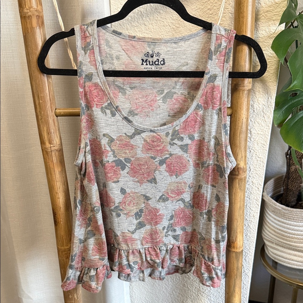 Mudd Floral Tank Top - Pink and Gray